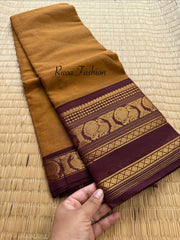 RF174 Dark Mustard shade with contrast maroon combination Kanchi cotton saree