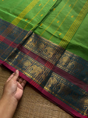 RF1329 Parrot green ~ Kanchi cotton Rettapet border saree