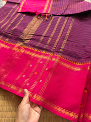 RF158 Jamun shade with pink combination Vintage Style Border with checks pattern & handwoven Buttas on the border
