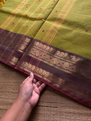 RF907 Dual tone green ~ Kanchi cotton saree with handmade thread buttas