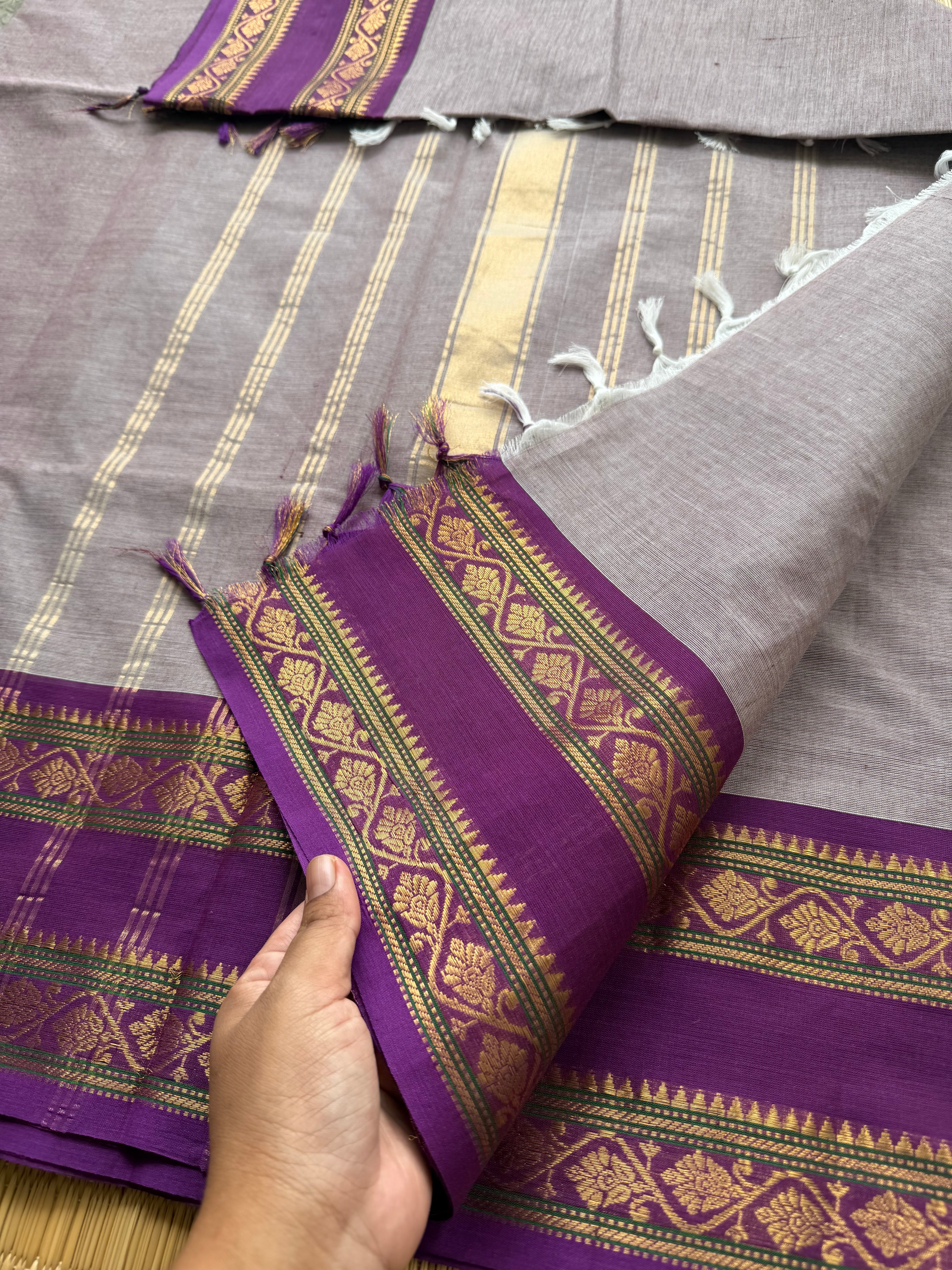 RF146 Dual tone grey with contrast purple shade Kanchi cotton saree