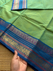 RF411 Dual tone Apple green shade Kanchi cotton saree with silk saree inspired contrast border