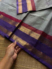 RF958 Grey shade Kanchi cotton saree with unique contrast border