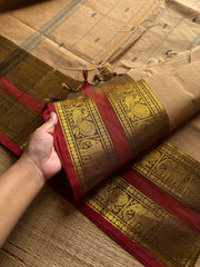 RF1330 Beige shade ~ Kanchi cotton Rettapet border saree