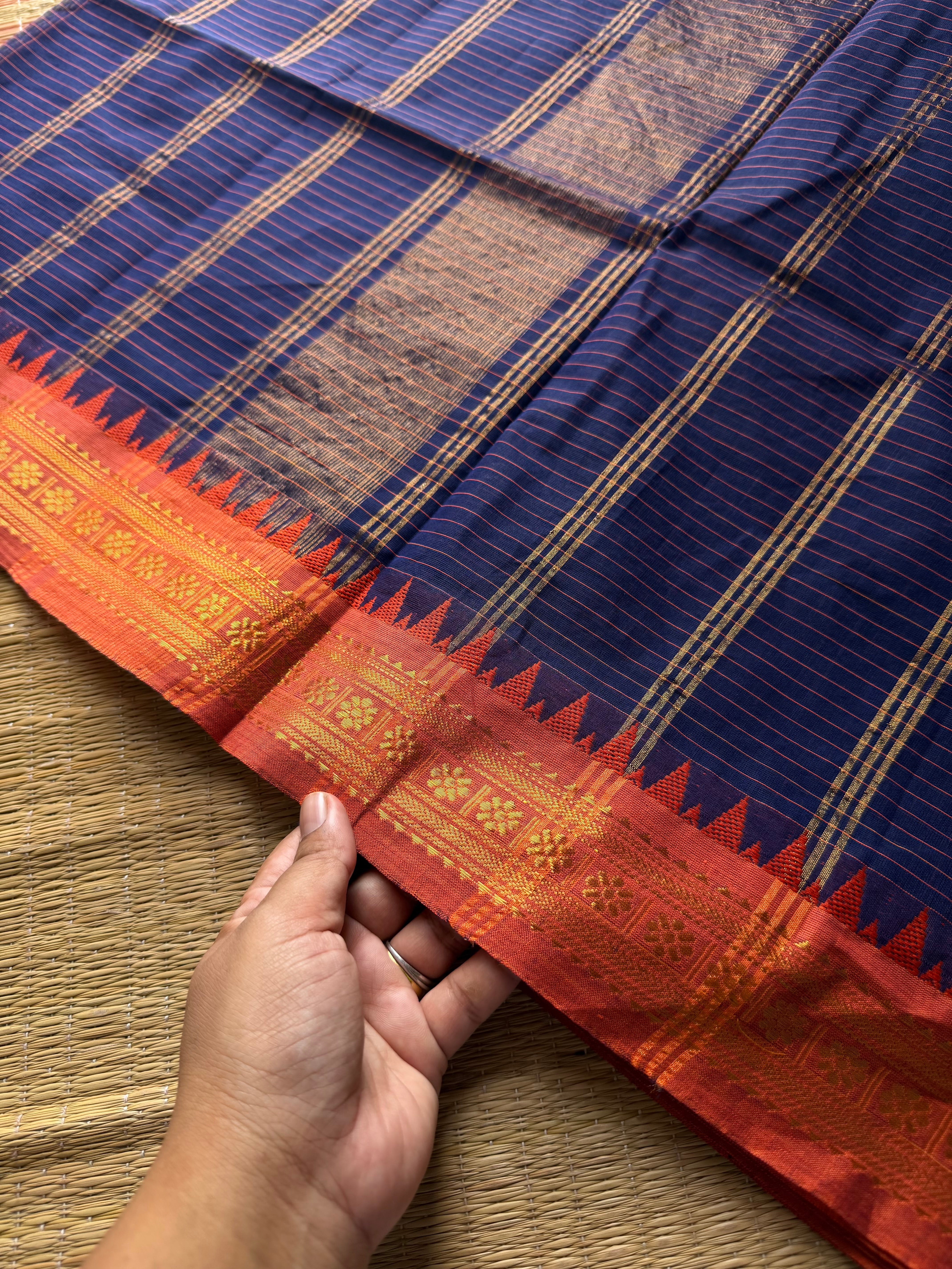 RF818 Purple & blue mixed shade Podikattam / small checks Kanchi cotton saree