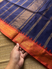 RF818 Purple & blue mixed shade Podikattam / small checks Kanchi cotton saree