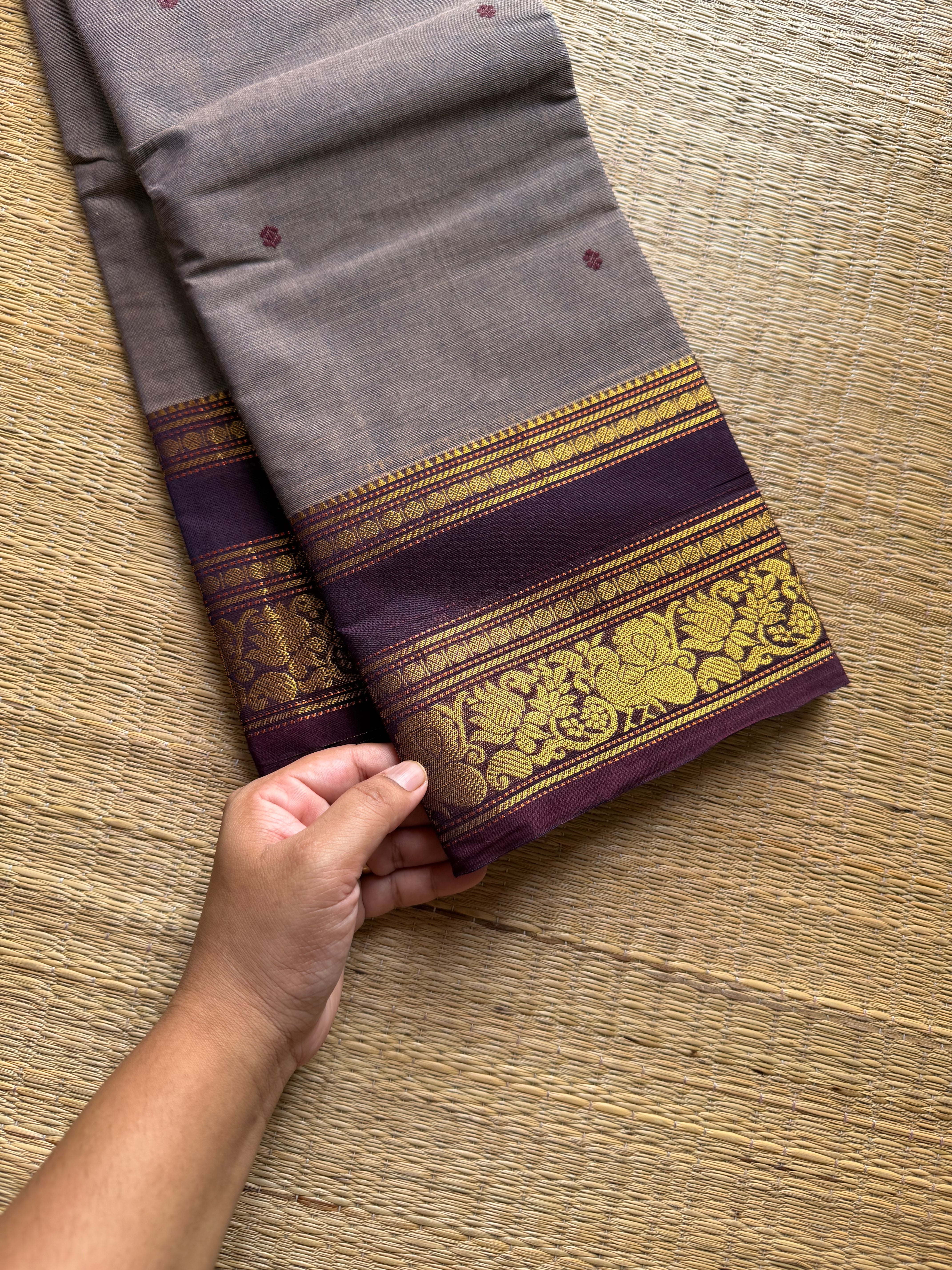 RF1196 Dual tone grey shade Kanchi cotton saree with handmade thread buttas