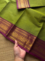 Green and magenta pink combination Kanchi cotton saree