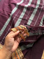 RF982 Brown shade Mercerised soft Narayanpet cotton saree with small contrast thread border