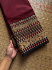 RF1420 Reddish maroon with black thread border Kanchi cotton saree