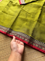 RF508 Green with red combination Mercerised Narayanpet cotton saree