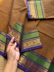 RF695 Silk Saree Inspired Kanchi Cotton saree ~ Earthy brown shade