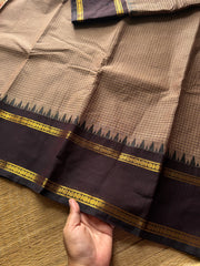 RF496 Light biscuit shade with contrast brown combination vintage Rettapet Podikattam Kanchi cotton saree