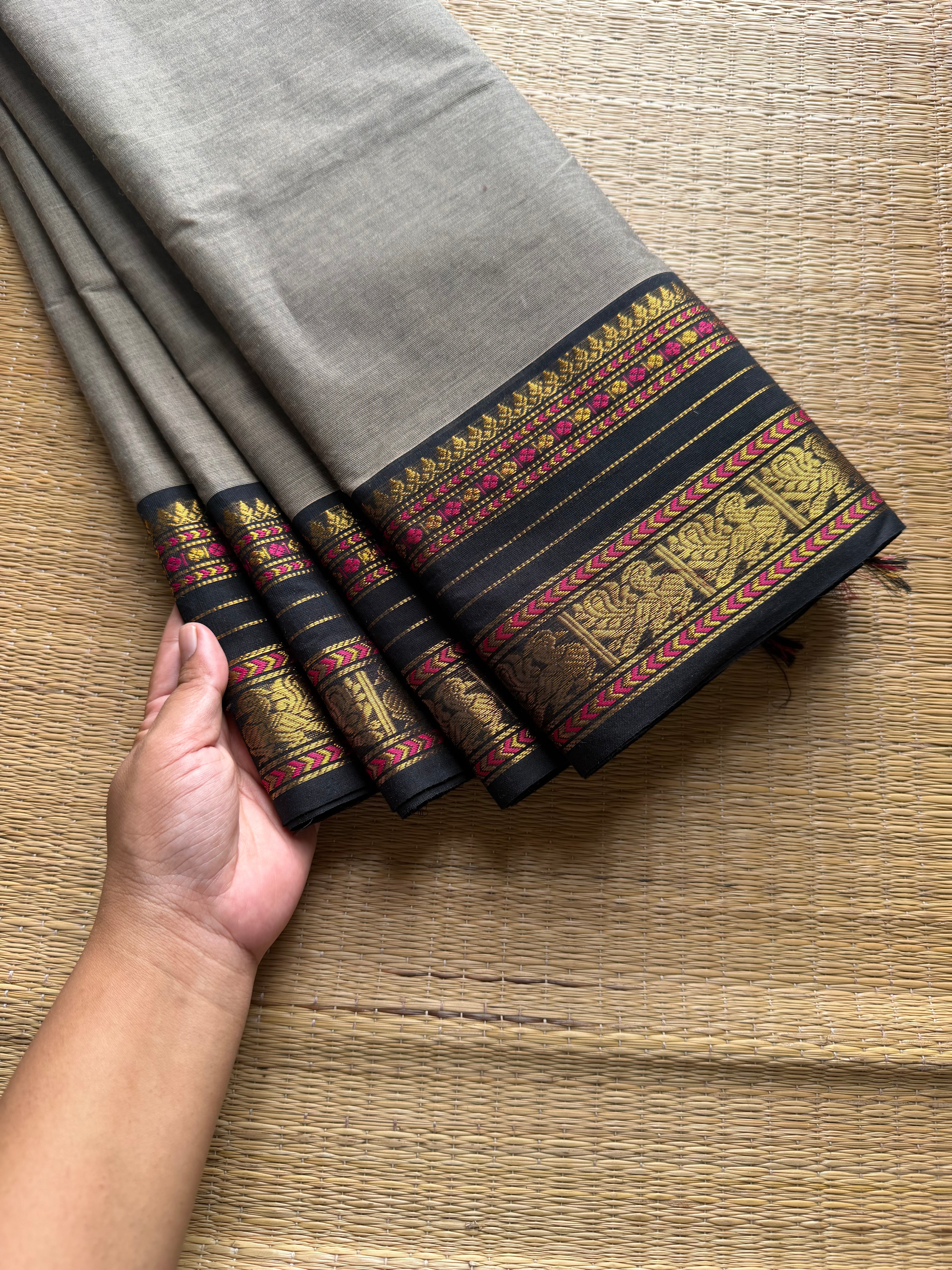 RF937 Grey with black ~ Silk saree inspired Kanchi cotton saree