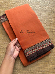 RF120 Dual tone orange shade Mercerised Narayanpet cotton saree with small contrast border