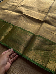 RF1384 Premium Rich Pallu Kanchi cotton saree with Vairaoosi weaving & Yazhi pattern pattern ~ Beige with green