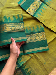 RF325 Green with dark green combination Thazhampoo pattern Kanchi cotton saree with handmade thread buttas
