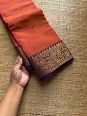 RF1014 Orange shade ~ Kanchi cotton saree with handmade thread buttas