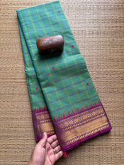 Dual Tone Turquoise Green Shade Checks / Kattam Pattern Saree
