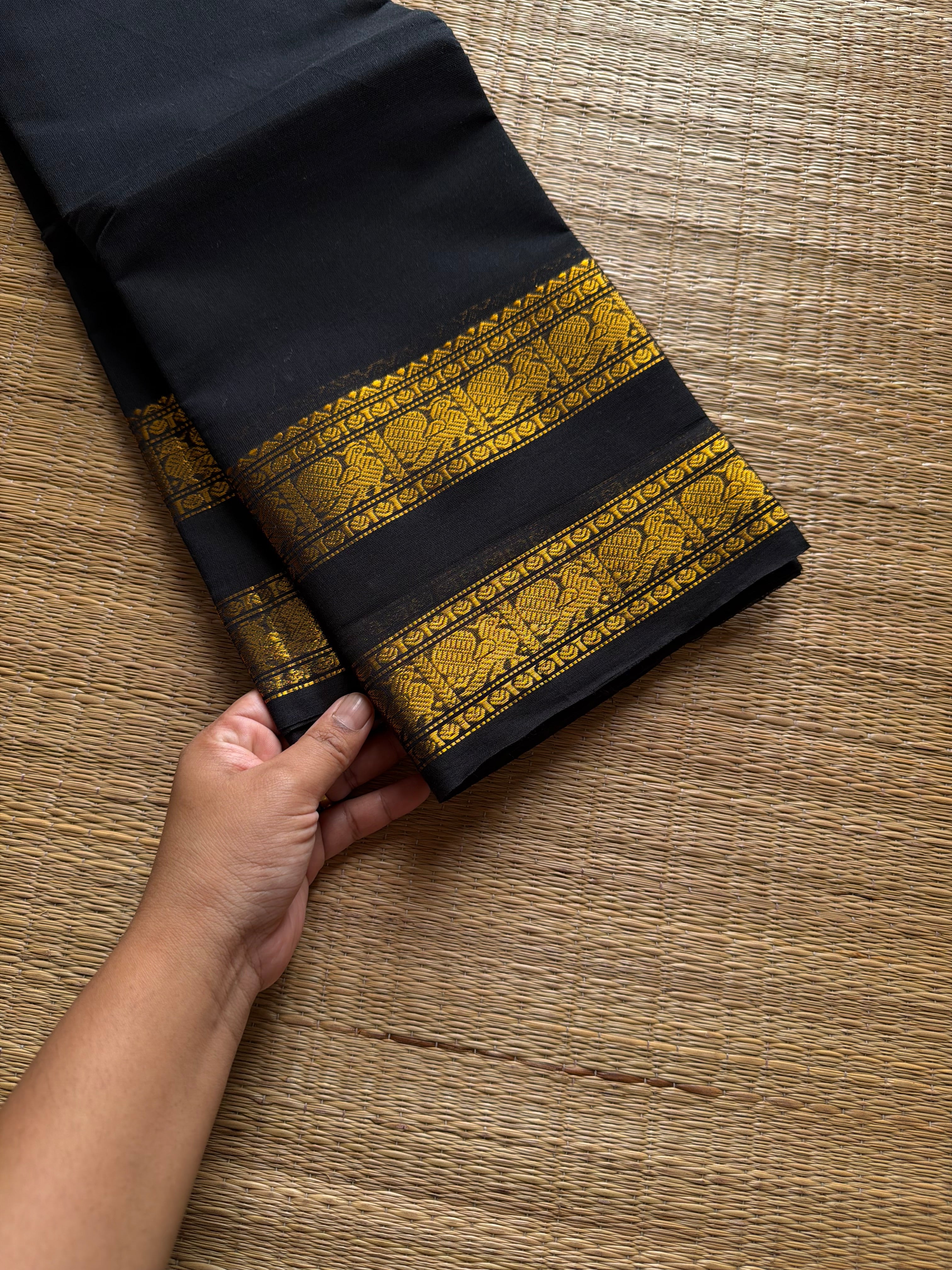 RF1348 Black ~ Kanchi Cotton Saree with gap border