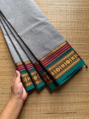 RF697 Grey ~ Silk Saree Inspired Kanchi Cotton saree with multi color border