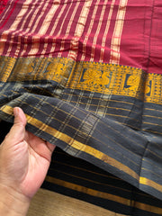 RF615 Maroon with black combination Narayanpet long / big border saree
