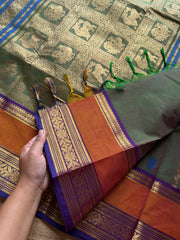 RF1354 Rich Pallu Kanchi Cotton Saree ~ Dual tone green gram shade
