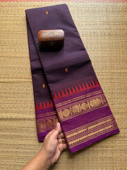 Purple Shade Kanchi Cotton Saree With Handmade Thread Buttas