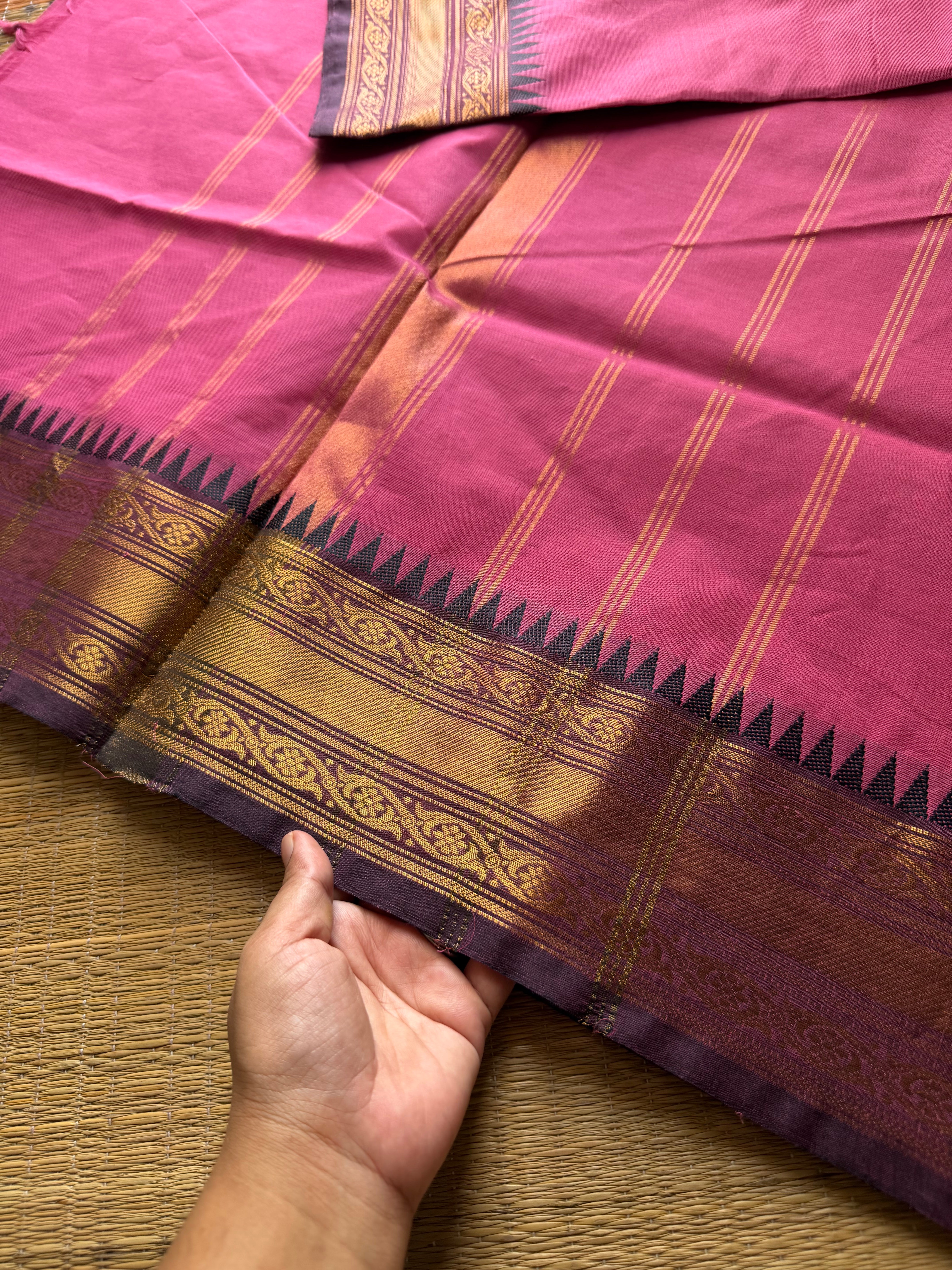 RF708 Pink shade  ~ Medium Size Border Kanchi Cotton Saree