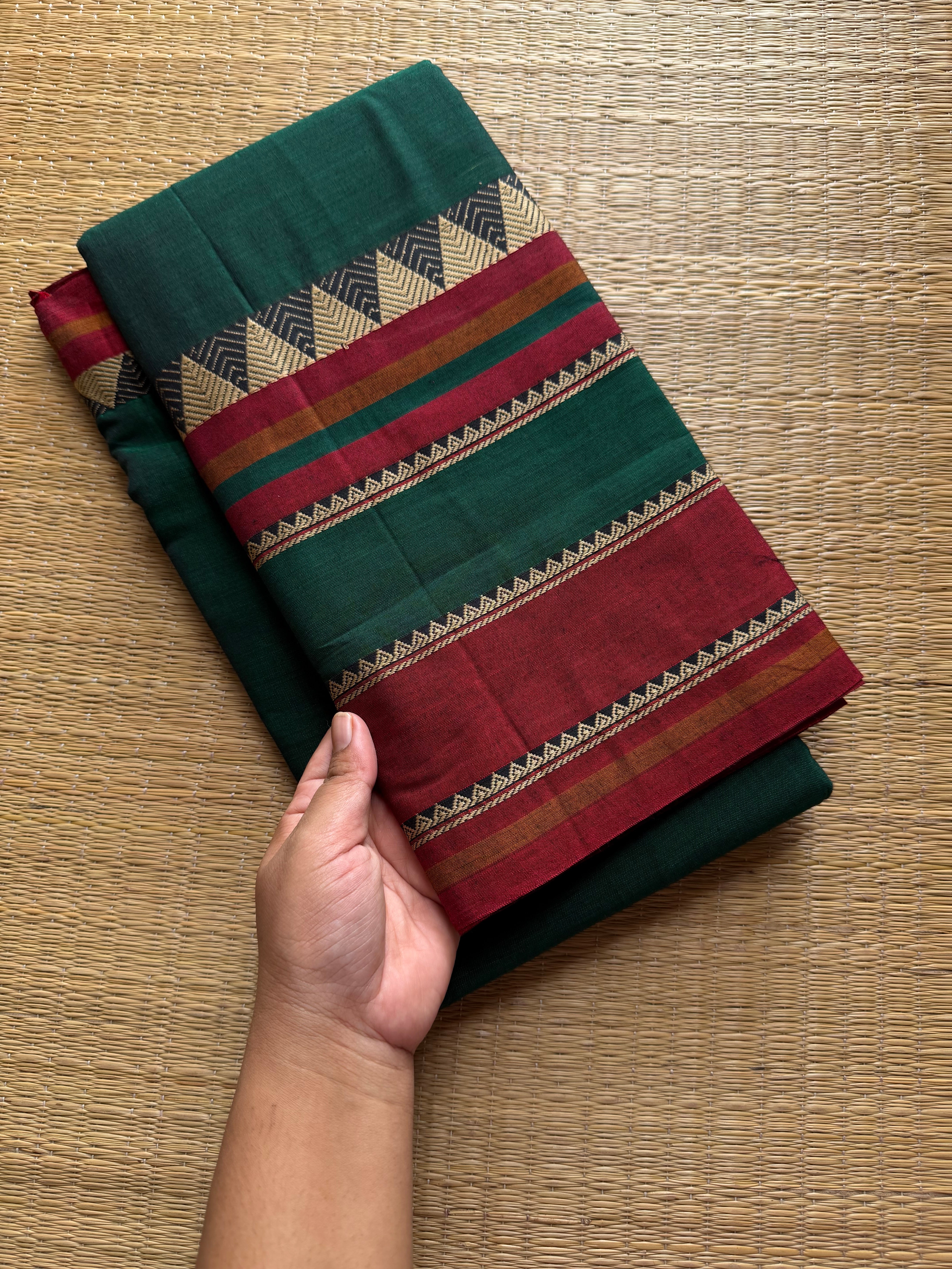 RF566 Bottle green shade Mercerised Narayanpet cotton saree