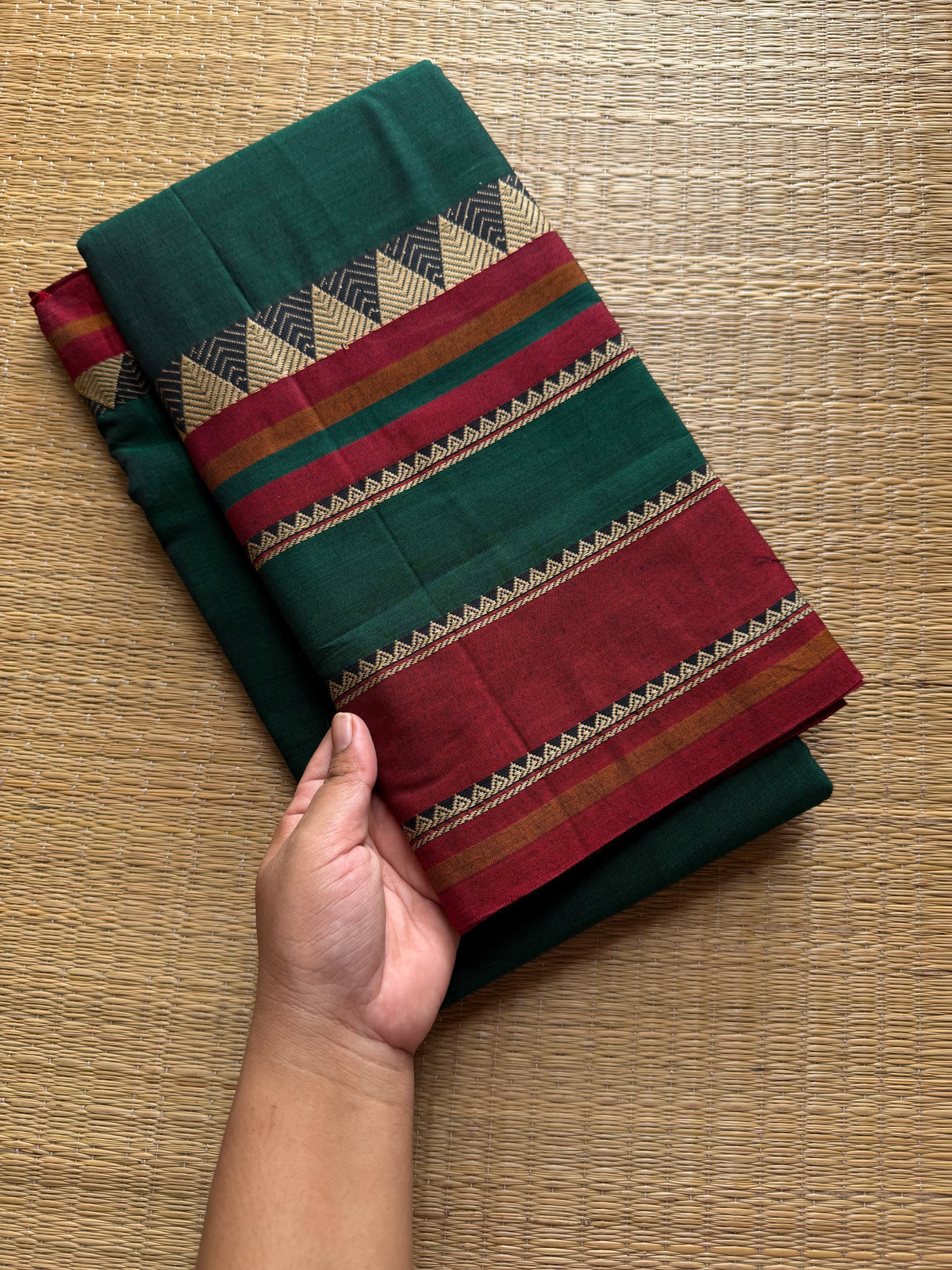 RF566 Bottle green shade Mercerised Narayanpet cotton saree