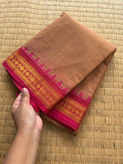 RF156 Cream with pink combination PodiKattam / small checks Kanchi cotton saree