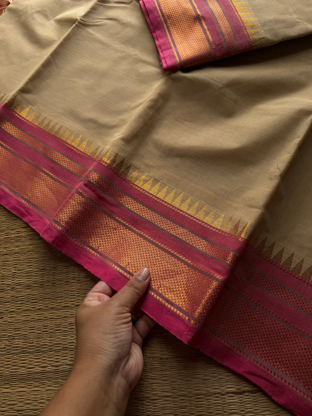 RF1430 Cream with pink Kanchi cotton saree