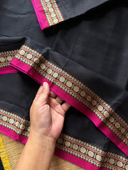 RF794 Black shade Mercerised Narayanpet cotton saree with small border