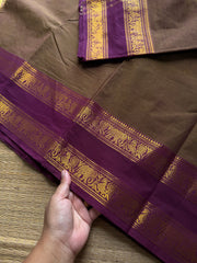 RF923 Dual tone olive brown shade ~ Silk saree inspired Kanchi cotton saree