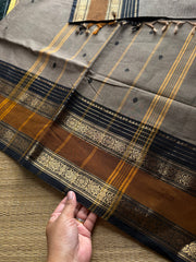 RF914 Grey ~ Kanchi cotton saree with handmade thread buttas