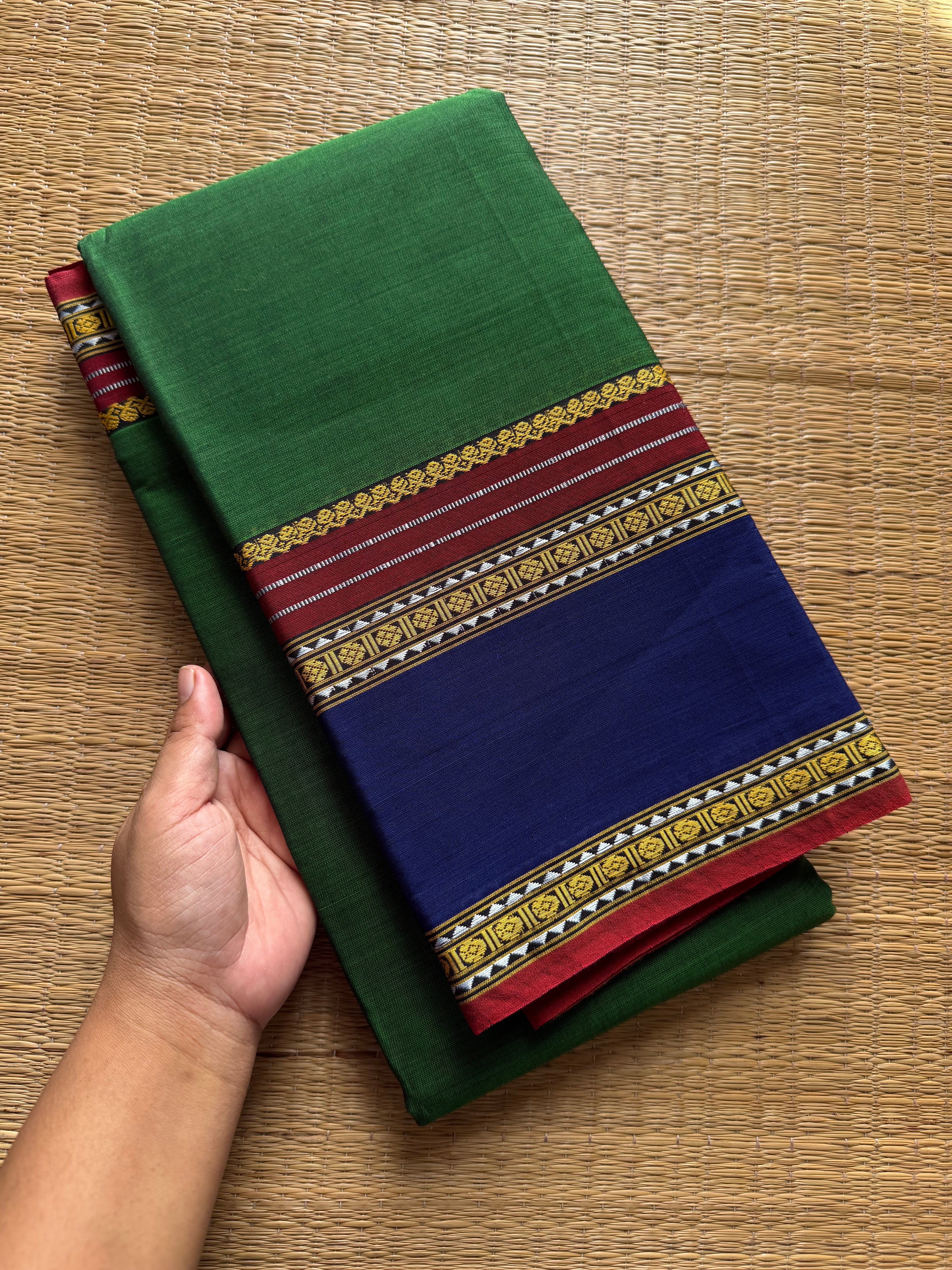RF1218Green ~ vintage style gap border mercerised Narayanpet cotton saree