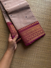 RF1123 Beige shade ~ Kanchi Cotton saree with handmade thread buttas