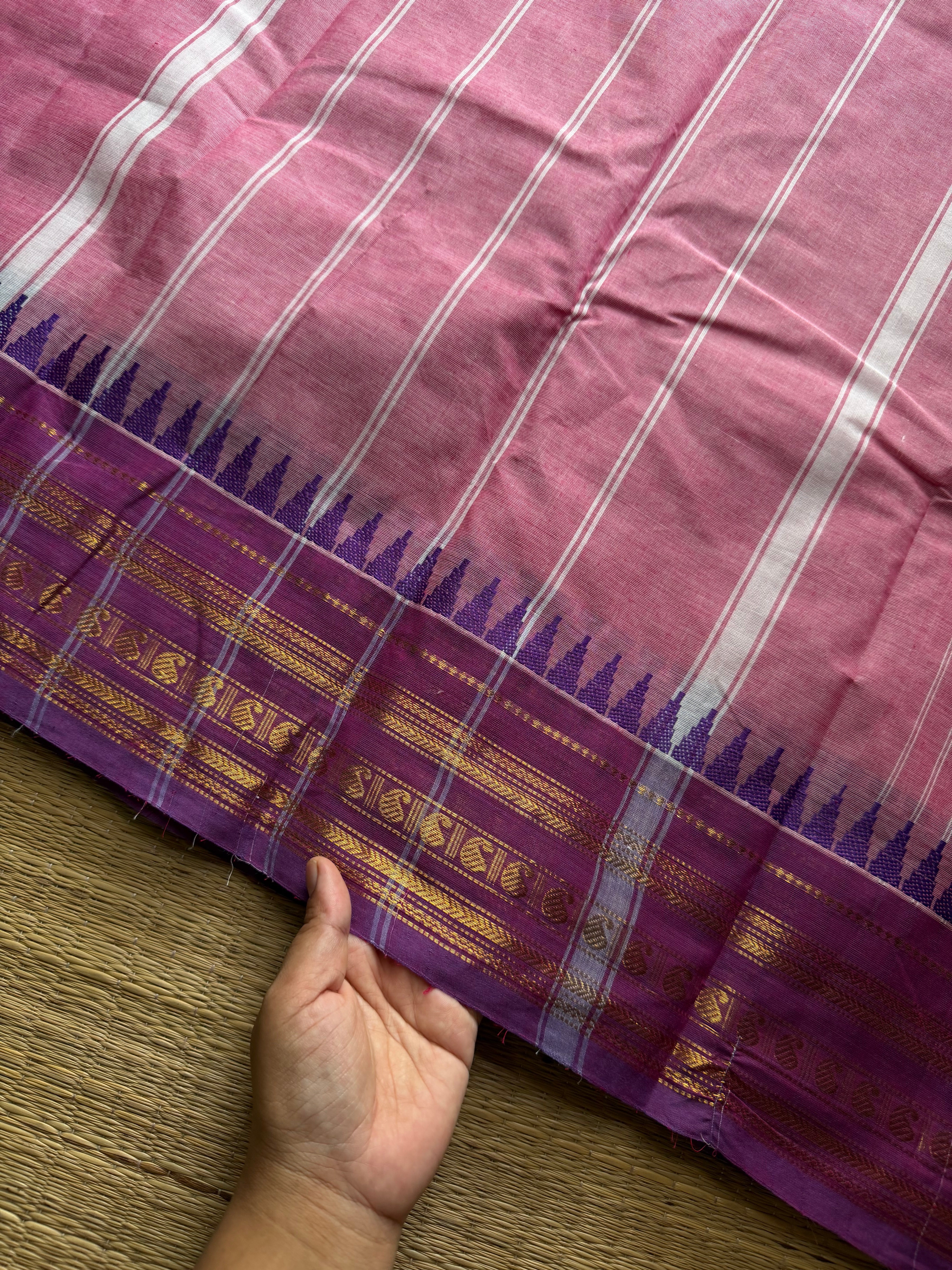 RF1257 Pastel baby pink ~ Kanchi cotton saree with vertical stripped lines pattern