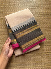 RF399 Half White with grey combination Kanchi cotton saree