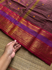 RF1349 Kattam Edition ~ Dual Arakku shade Kanchi cotton saree with handmade thread buttas