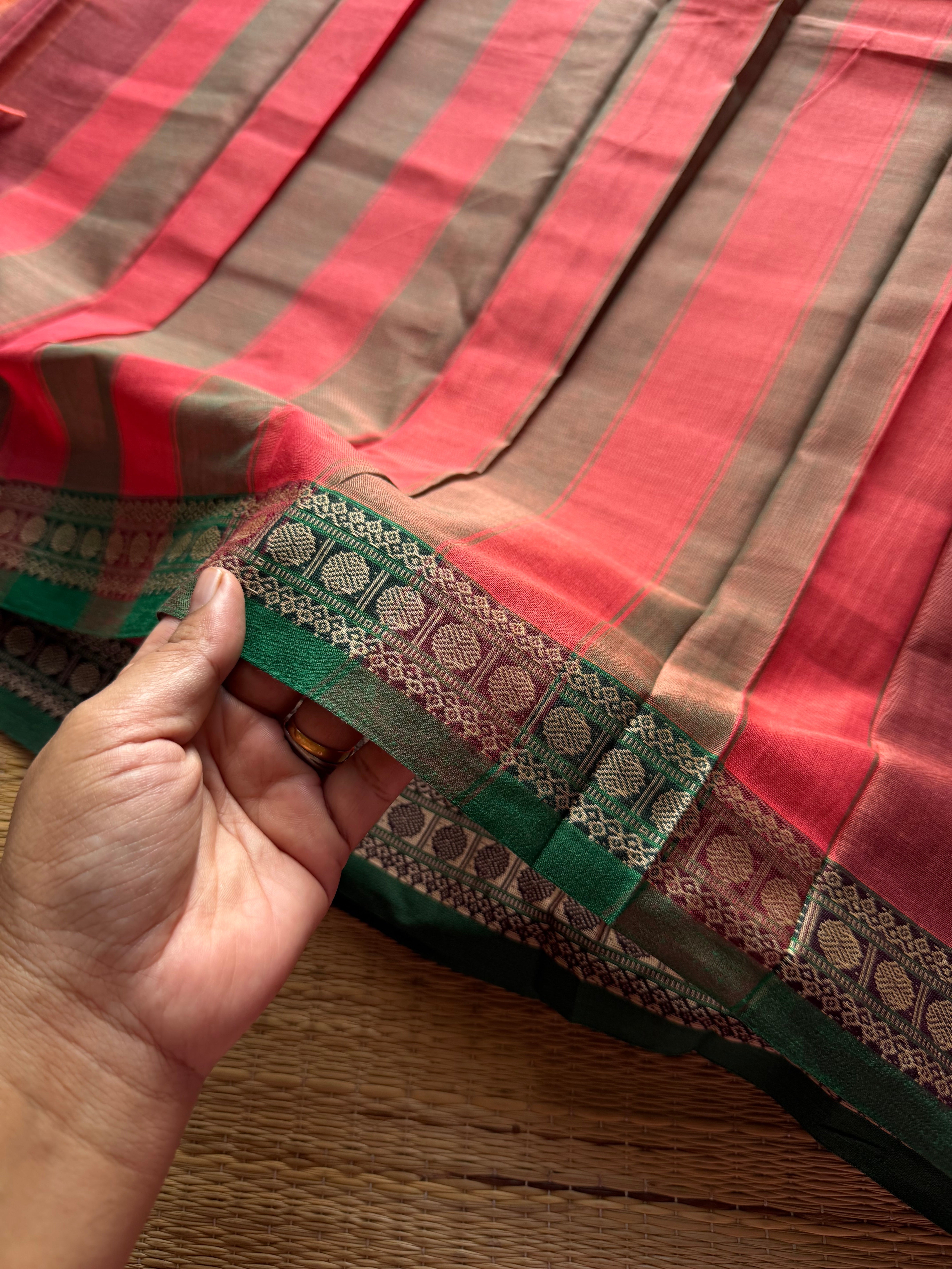 RF1313 Dual tone copper & pink mixed shade Mercerised soft Narayanpet cotton saree with small border