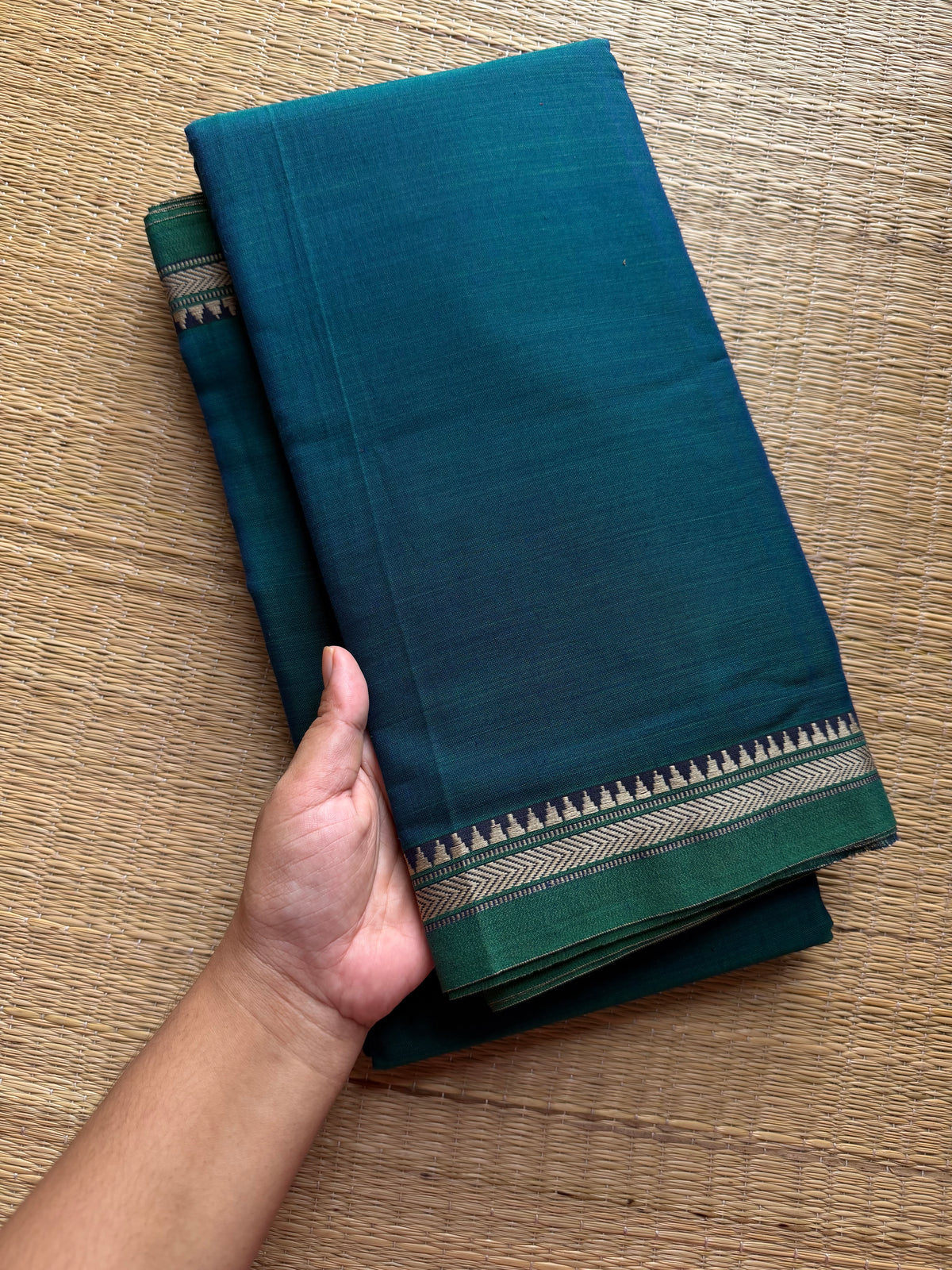 RF380 Peacock Blue Shade Narayanpet Mercerised Cotton Saree with small border
