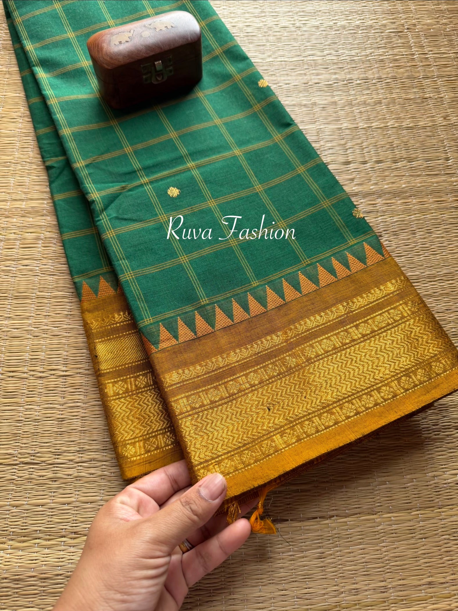Green Shade Kattam / Checks Pattern Kanchi Cotton Saree