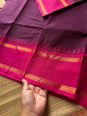 RF623 Premium Vintage Podi Kattam Kanchi Cotton saree ~ Purple with pink shade