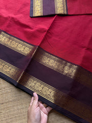 RF805 Reddish maroon with brown combination gap border Kanchi cotton saree