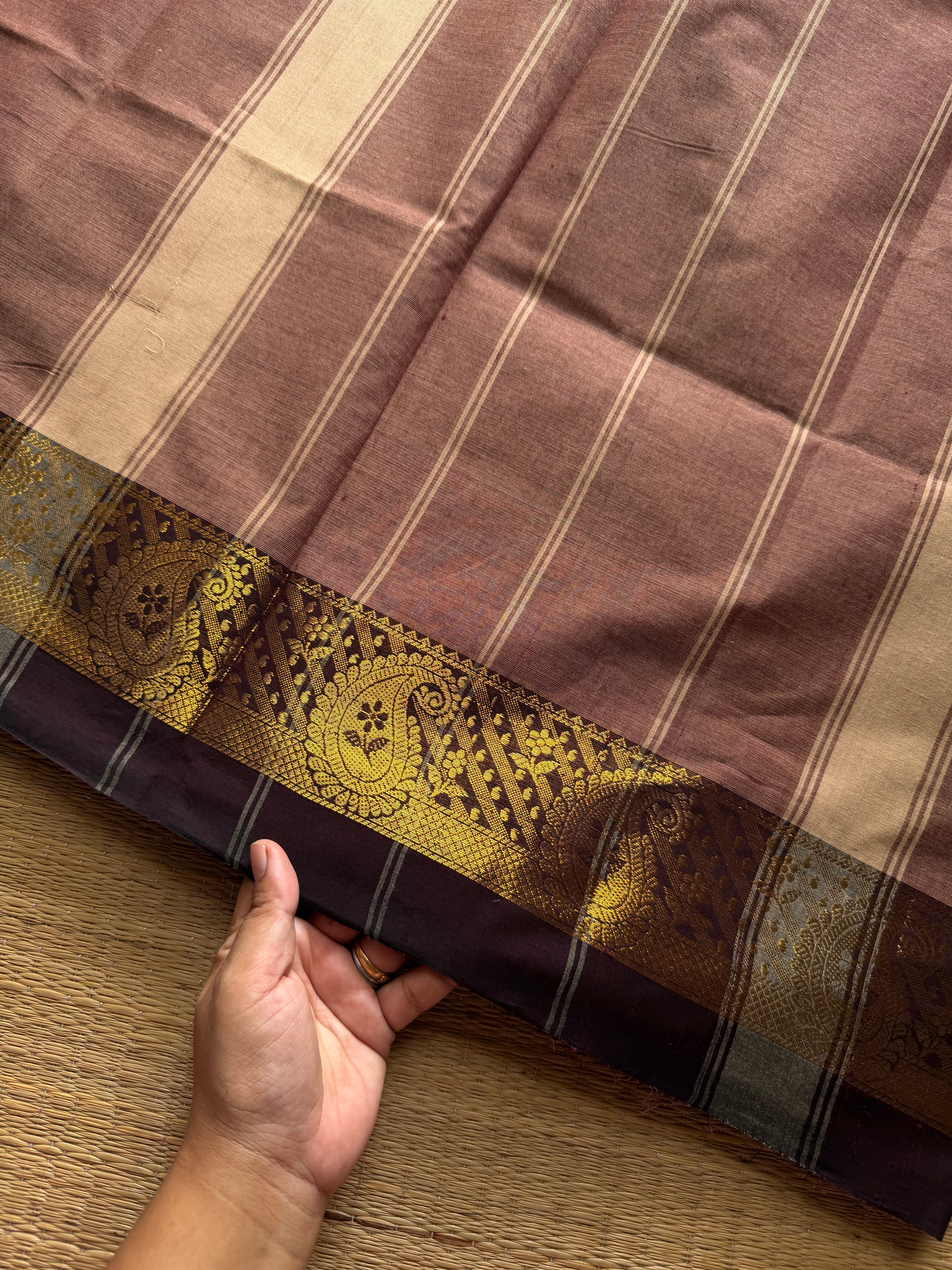 RF1178 Biscuit shade with brown combination Kanchi cotton saree