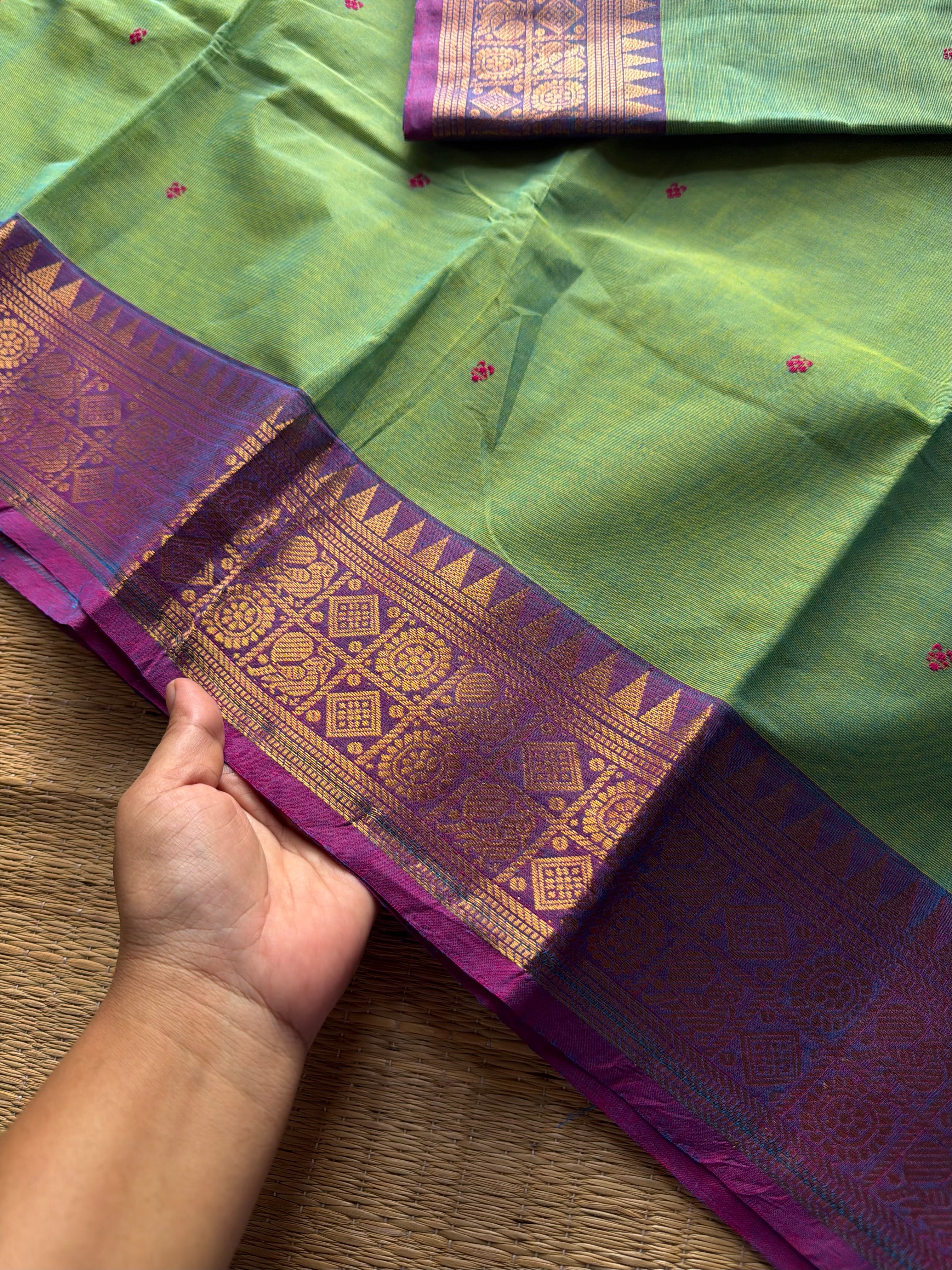 RF961 Apple green shade Kanchi cotton saree