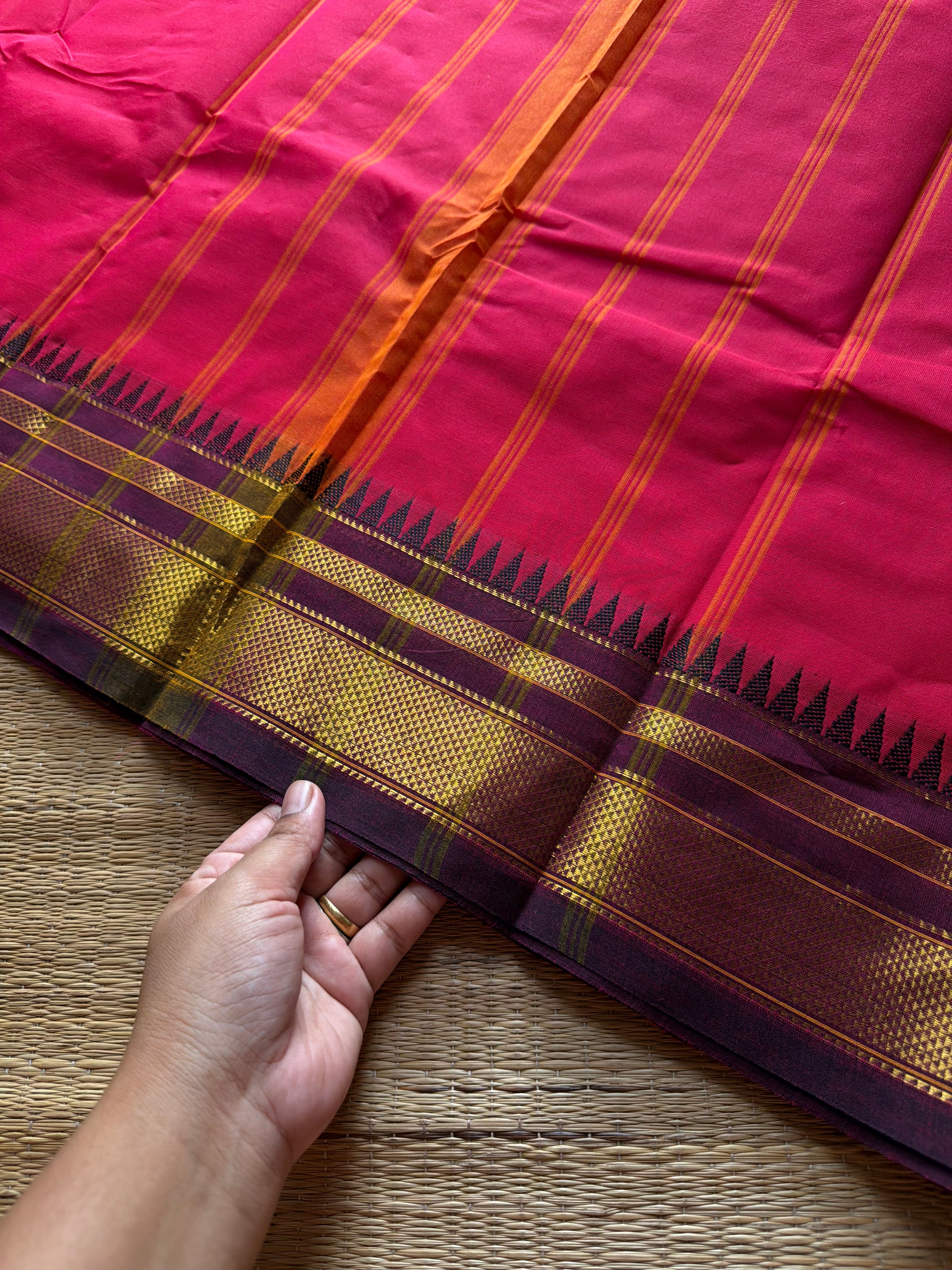RF1370 Chilli red with brown ~ Kanchi Cotton Saree