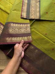 RF907 Dual tone green ~ Kanchi cotton saree with handmade thread buttas